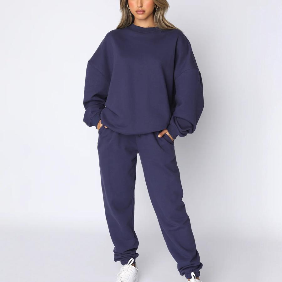 Spring/Autumn Solid Color Crew Neck Pullover Long Pants Women's Fashion Casual Long Sleeve Hoodie Set