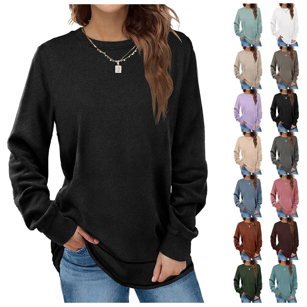 Women's Round Neck Long Sleeve Bottoming Shirt Top Warm Top Casual Sweatshirt