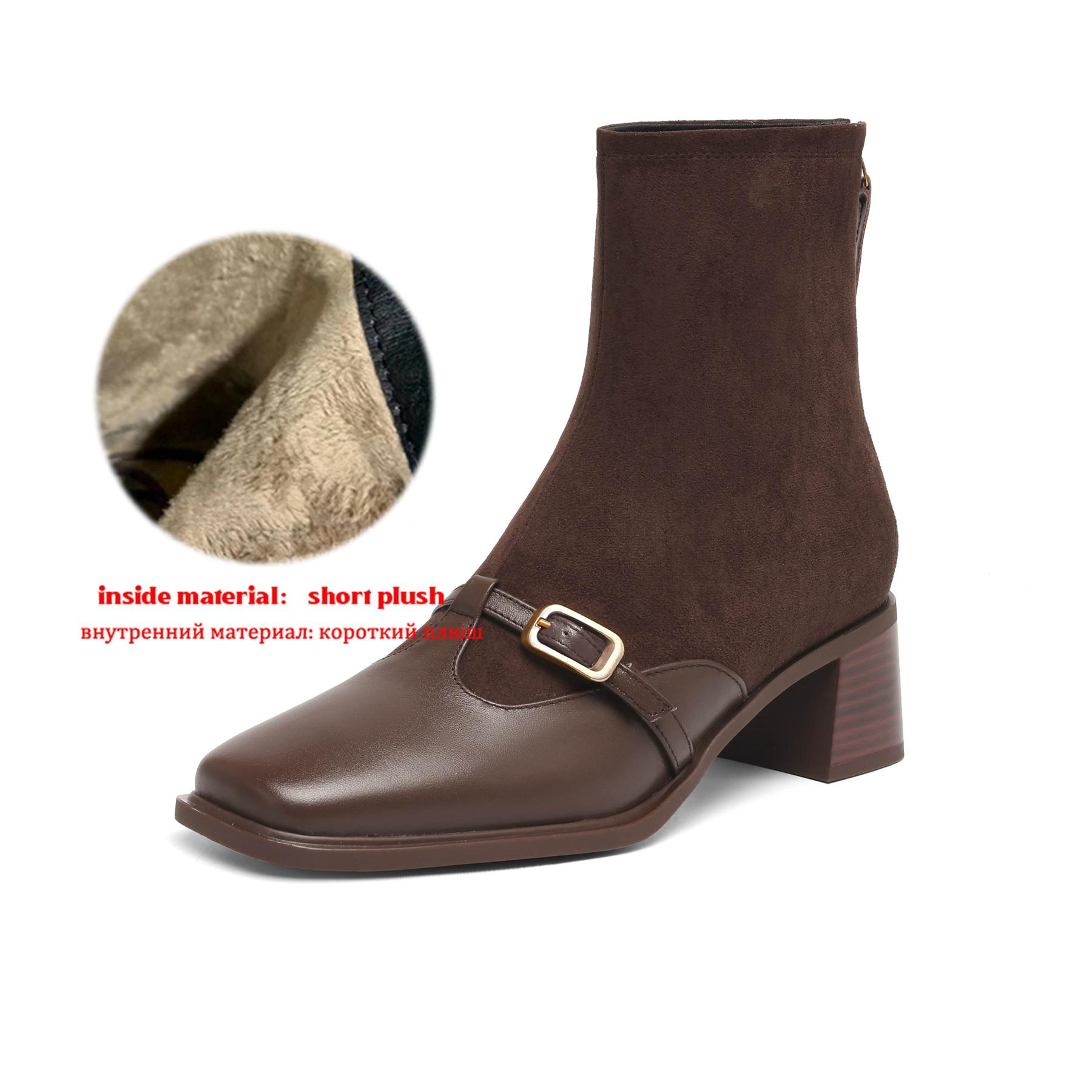 

Krazing Pot Cow Skin Square Toe High Heels Modern Boots Size 42 Zip Plus Size Women Metal Buckle Elastic Ankle Boots 42