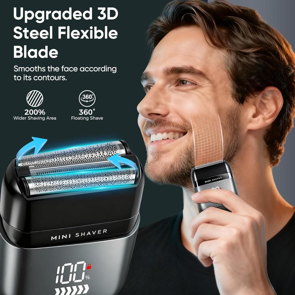 Elektrorasierer für Männer Gesicht, Taschenrasierer USB Mini-Rasierer, Elektrische Folienrasierer mit Typ C Wiederaufladbar und LED-Anzeige, IPX7 Wasserdicht