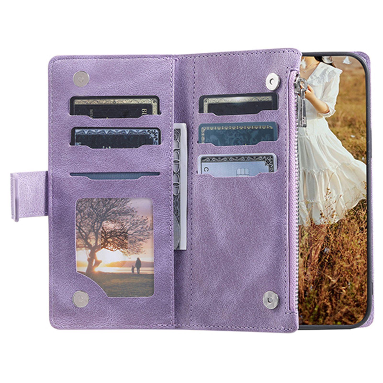 

005 Style For Samsung Galaxy S20 FE 4G/5G/S20 FE 2022/S20 Lite,Rhombus Texture Phone Case Zipper Pocket Wallet Stand Cover with Lanyard/Strap Purple