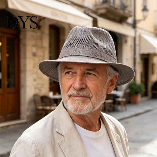 Cappello Estivo con Protezione UV da Uomo, Cappello da Sole Traspirante, Cappellino da Pesca a Rete con Ampia Visiera per Mezza Età, Casual, Paglia, Anziani, Leggero, Pieghevole, Esterno, Spiaggia