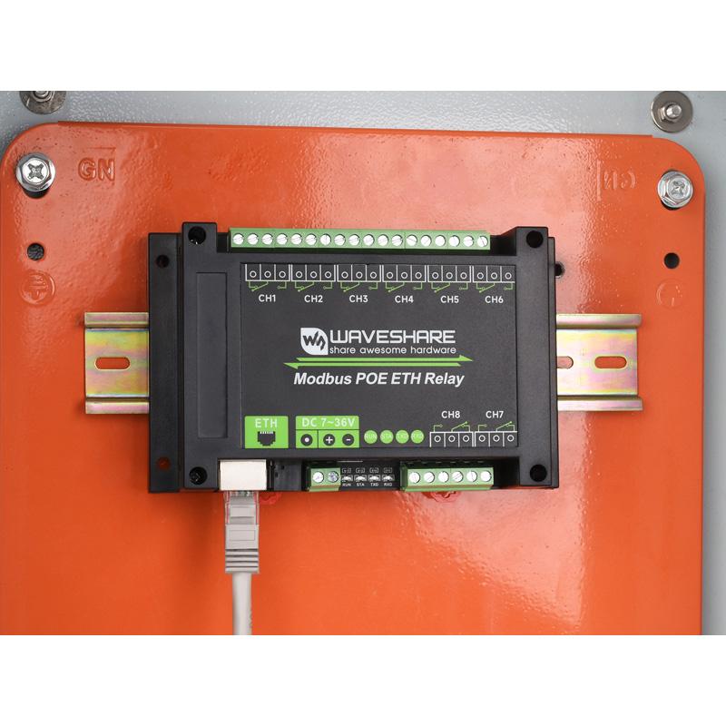 Industrial Grade 8-Ch Ethernet Relay Module Ethernet PoE Port Communication Modbus Protocol PoE Power Supply Waveshare
