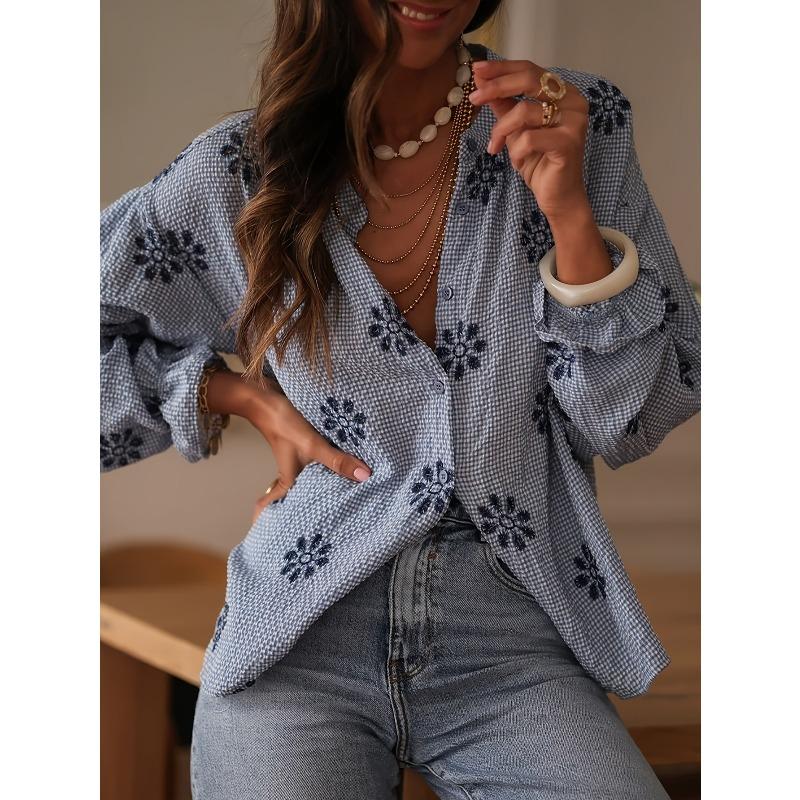 IHUASU Women's Fashion V-Neck Long Sleeve Casual Blouses & Shirts