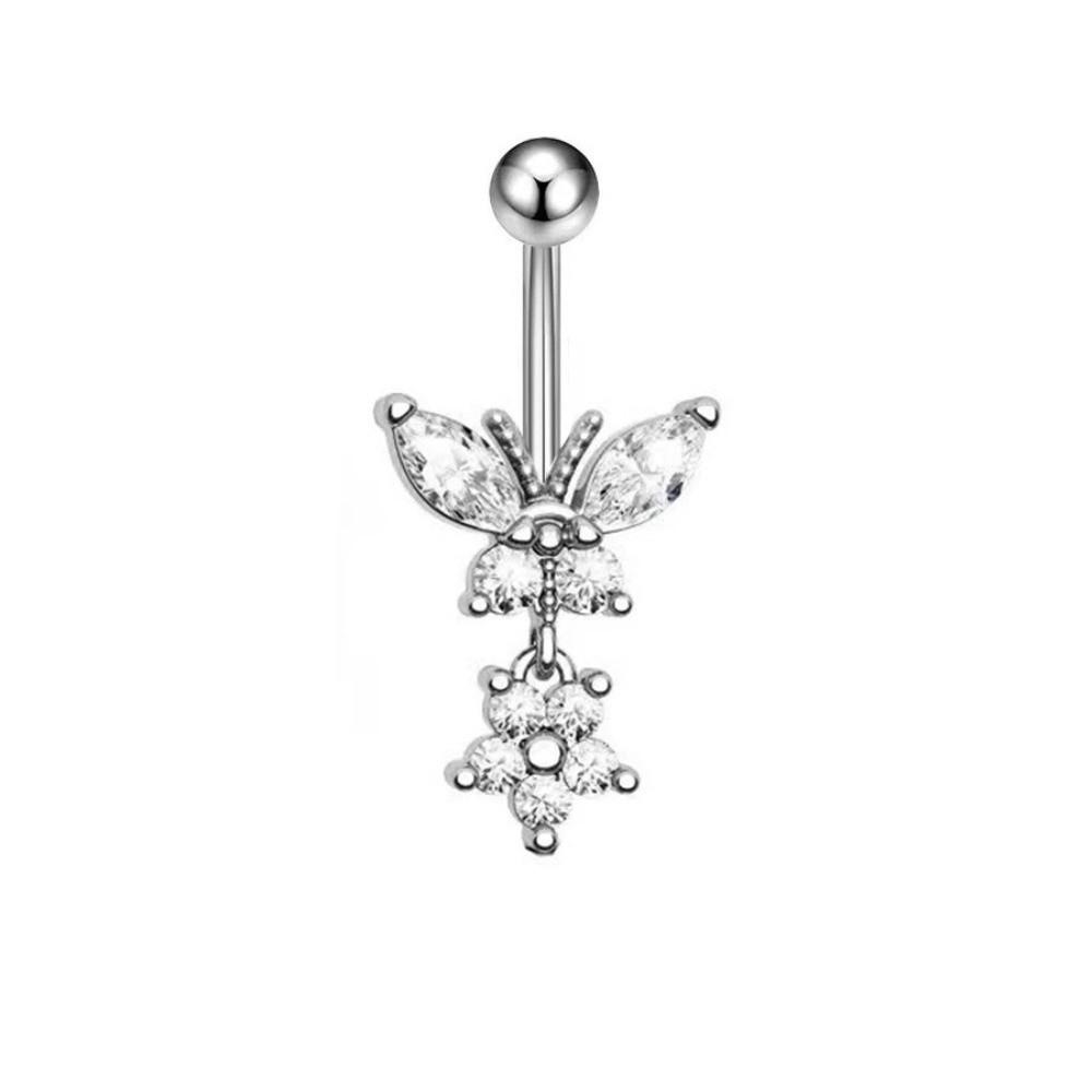 Bow Butterfly Navel Piercing Elegant Curved Barbell Fashion Dangled Belly Ring Party
