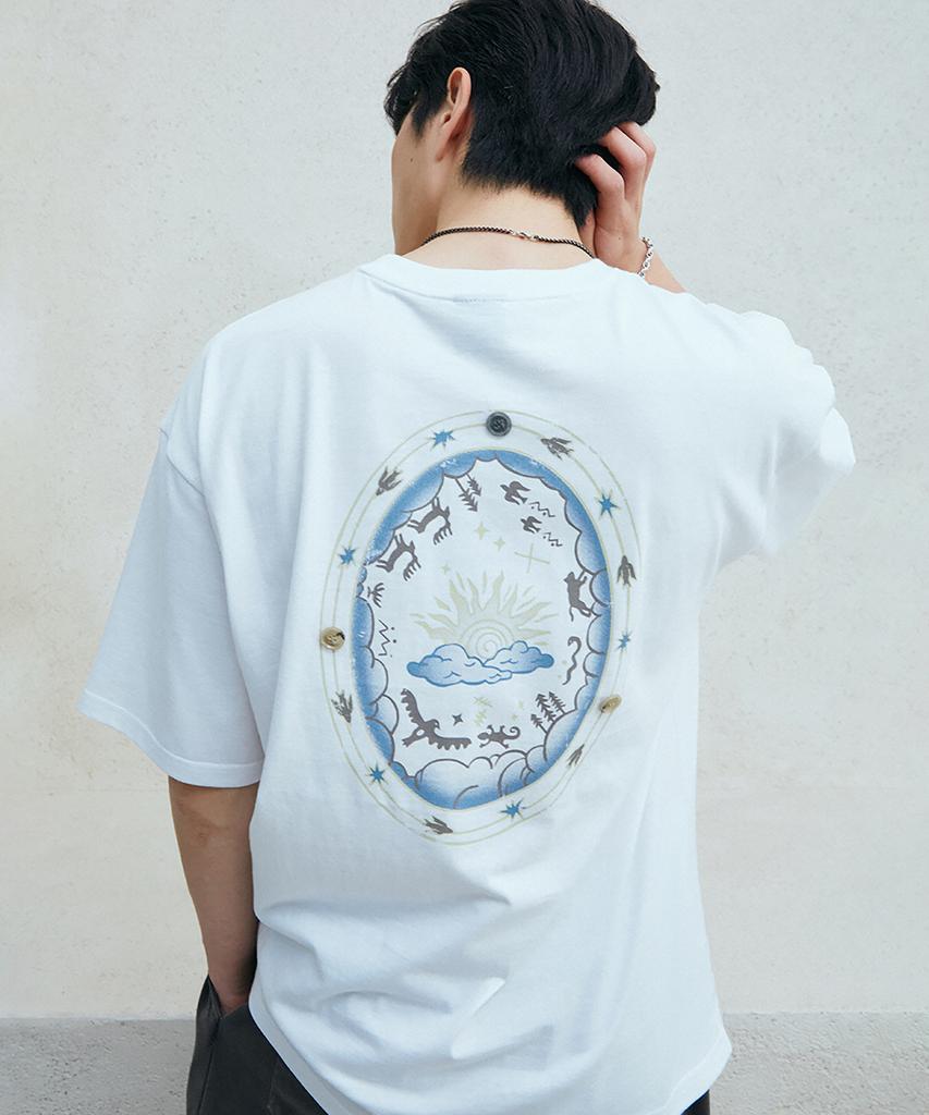 GAKKAI UNIONS Sunset Western Button Short Sleeve T-Shirt White