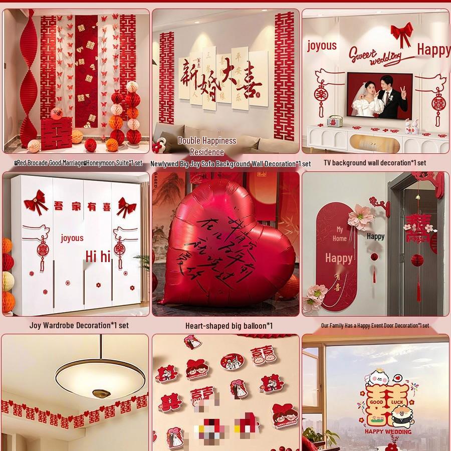 Wedding Decoration Set: Groom & Bride's Room Ornaments with Bunting & Robe Wall Décor