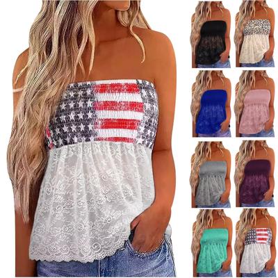 (Qunide) Vrouwen Strapless Bandeau Tank Casual Mouwloos Kant Zomer Losse Vakantie Tube Shirt Tuniek Tanks Tops