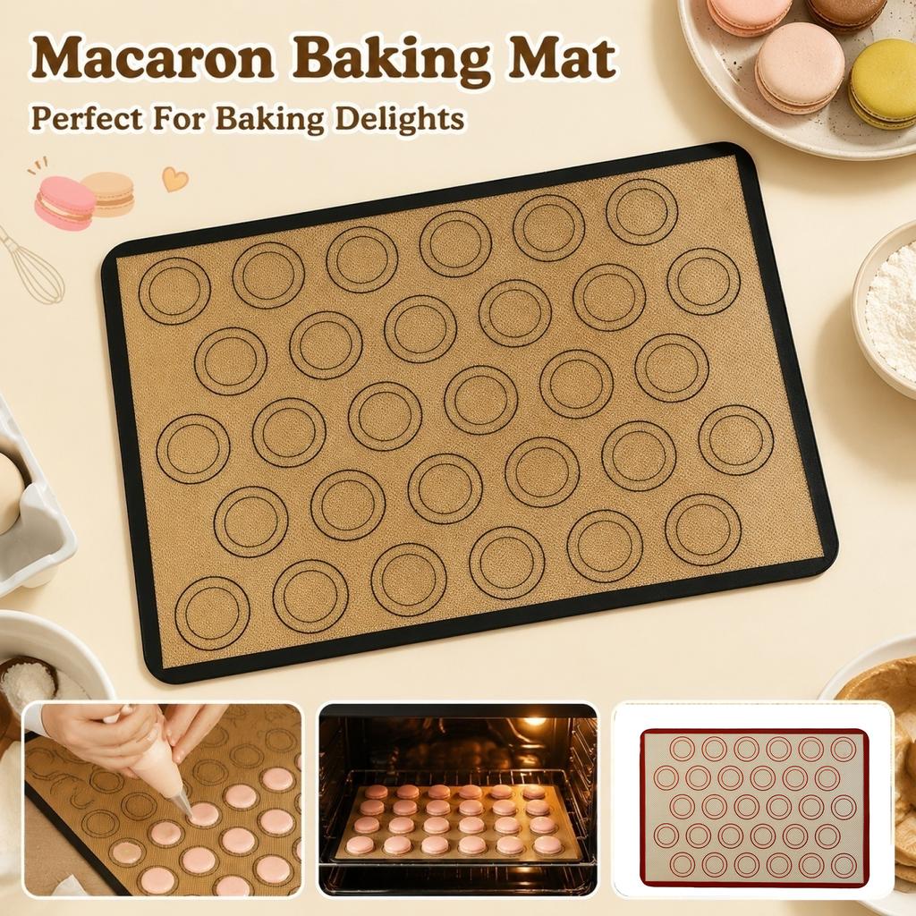 Non Stick Silicone Baking Mat for Macaron Pastry Dough Rolling and Baking Tool with Circular Guides for Evenly Sized Cookies and Macarons