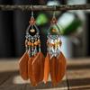 Bohemian Feather Long Drop Dangle Earrings For Women Enamel Heart Flower Irregular Stone Wooden Bead Handmade Earrings Jewelry