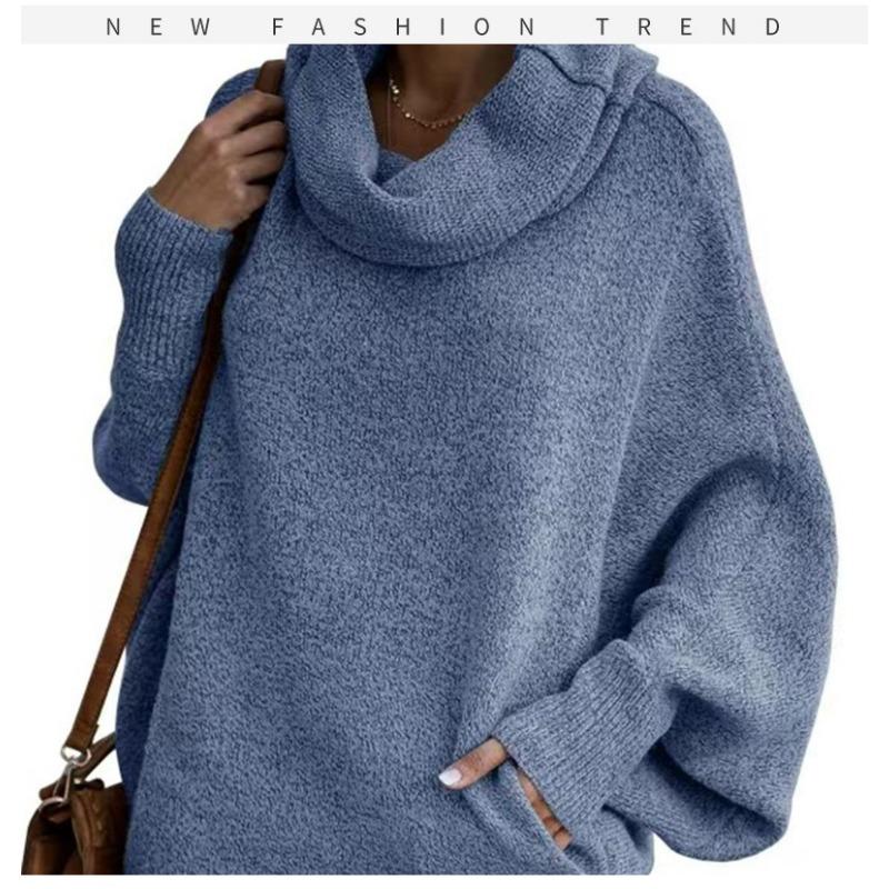 Women S Loose Fit Pullover Knit Sweater Half High Neck Long Sleeve Casual Street Style