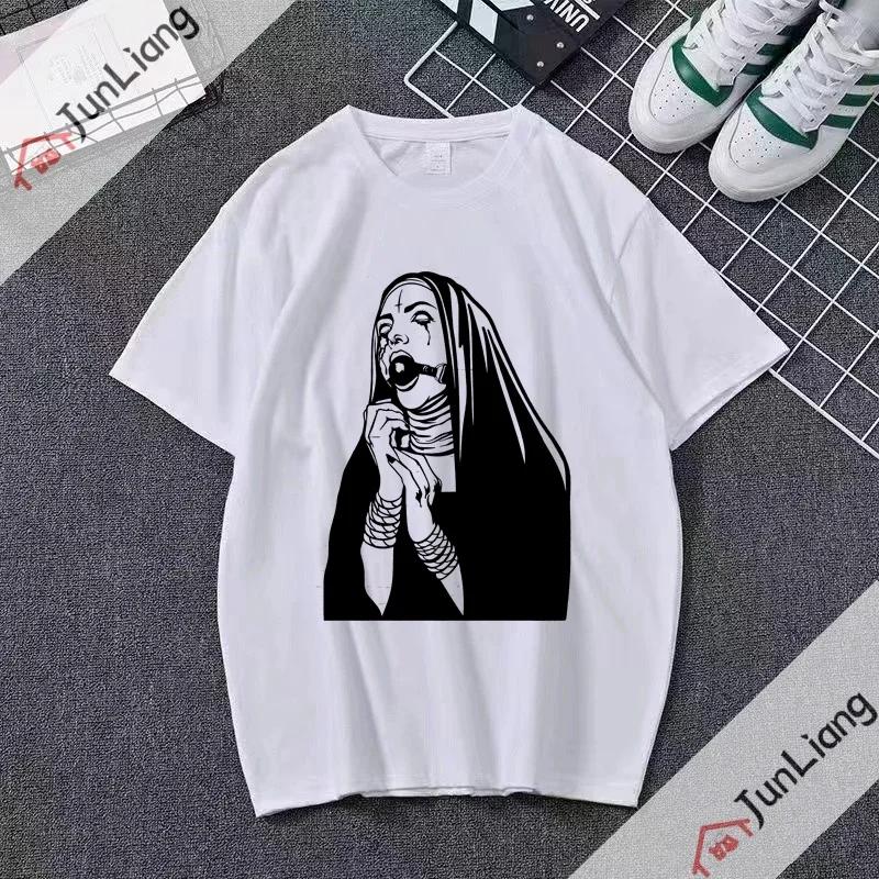 Smoking and Drinking Nuns Religious T-shirt, Cute Unisex T-shirt Short Sleeved Summer Crew-neck Plus Size Breathable Clothing