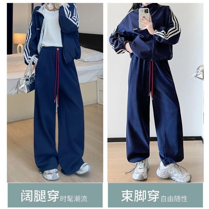 Navy Blue Sweatpants Women's Spring, Autumn and Winter New High-waisted Loose Wide-leg Pants Slim Straight Casual Long Pants