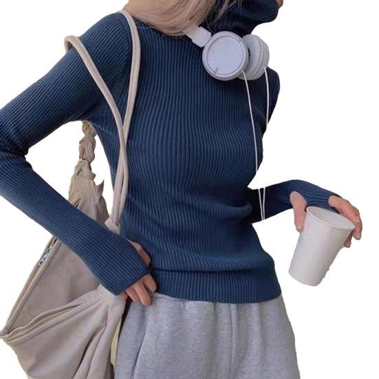 Women Sweater Turtleneck Long Sleeve Slim Fit Knitting Tops Solid Color Soft Elastic Fabric