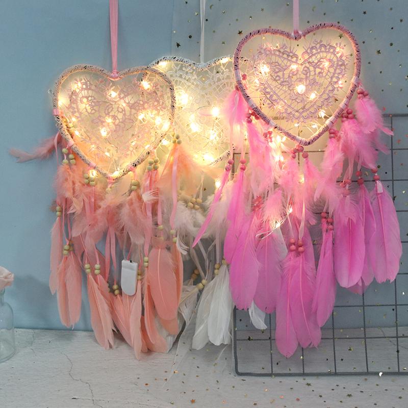 Fancy Dream Catcher With Led Light String Hollow Hoop Heart Shape Pendant Home