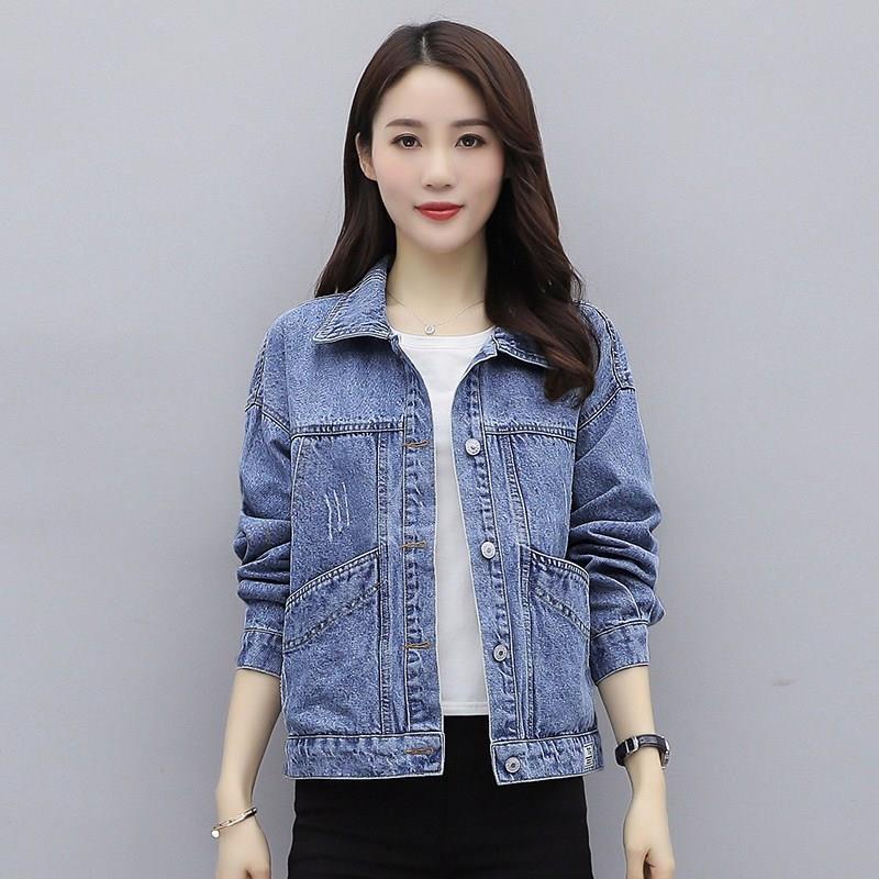 Women's Long Sleeve Loose Fit Short Denim Jacket - Korean Style for Spring/Autumn 2025