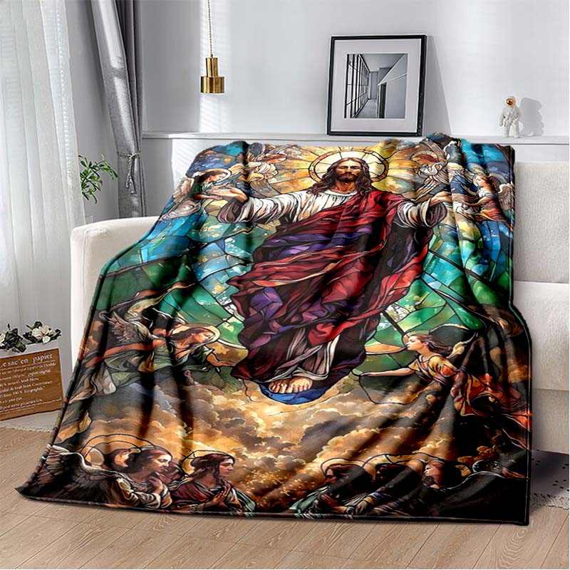 Retro Jesus Virgin Mary Art Flannel Blanket,Ultra Soft Warm Plush Throw for Home Bedroom Bed Sofa Cover Office Travel Gift Kid