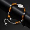 Trendy Stainless Steel Virgin Mary Cross Pendant Tiger Eye Stone Black Agate Natural Stone Bracelet for Men Classic Jewelry