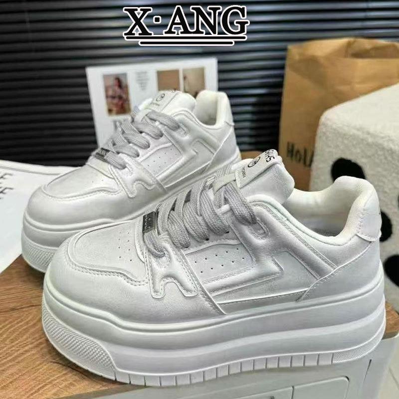 Leather Board Shoes Muffin Thick Sole Heightening Women's Shoes Spring and Summer New Versatile Little White Shoes Children's Casual Sports Shoes