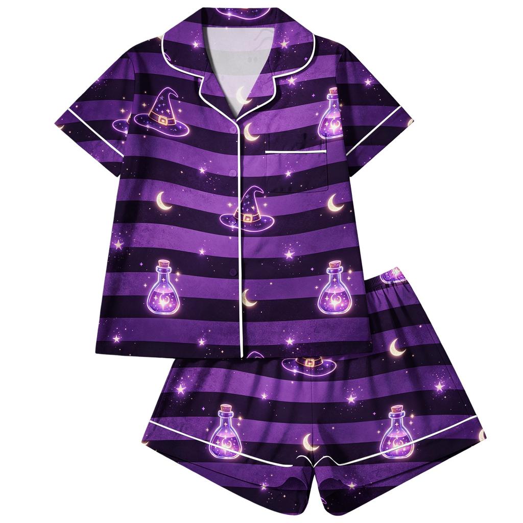 Women's Pajama Set 2-Piece Button Down Short Sleeve Shirt and Shorts Soft Loungewear for Holiday Relaxation