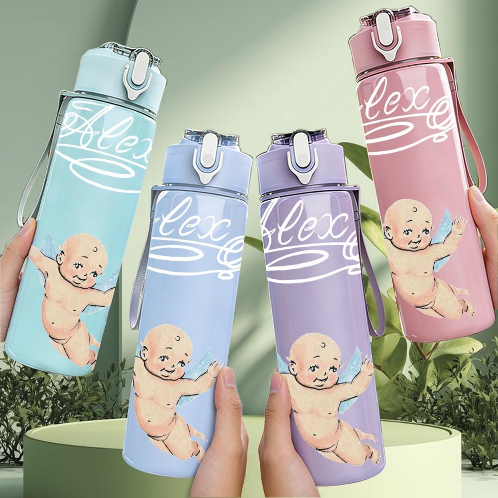 1PC Baby Angel Figure 750ml Sports Water Bottle Leakproof Straw Lid Outdoor Office Home