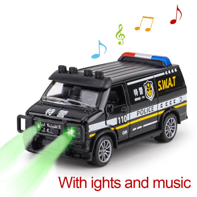 1:32 Mini Car Diecast Ambulance Fire-Truck Policecar Model Sound And Light Vehicle Simulation Collection Gifts Toys Boys