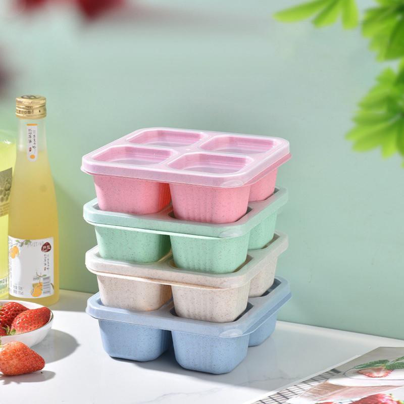 4 Grid Snack Containers Reusable Meal Prep Lunch Containers Portable For Kids And Adults Home Snack Storage Bottles Kitchen Tool