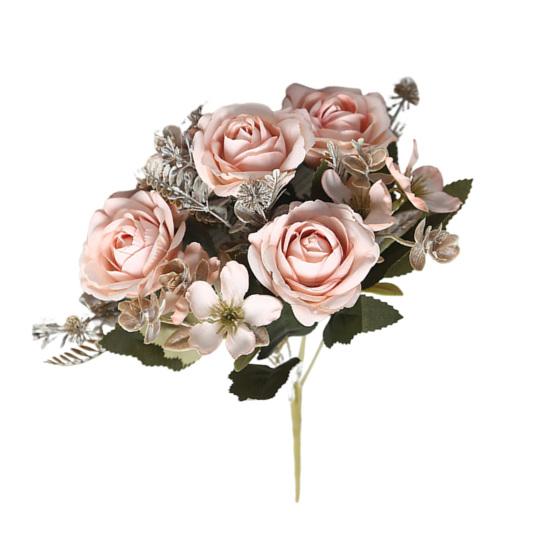 Faux Fern Leaves Artificial Rose Flowers Bouquet for Wedding Bridal, Fake Light Luxury Floral Arrangement Home Decoration And Photography Props,