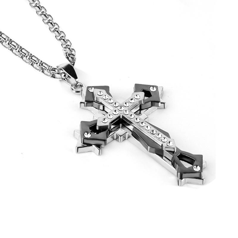 Fashion Hip Hop Multi-Diamond Necklace Pendant Men'S Titanium Steel Long Sweater Chain