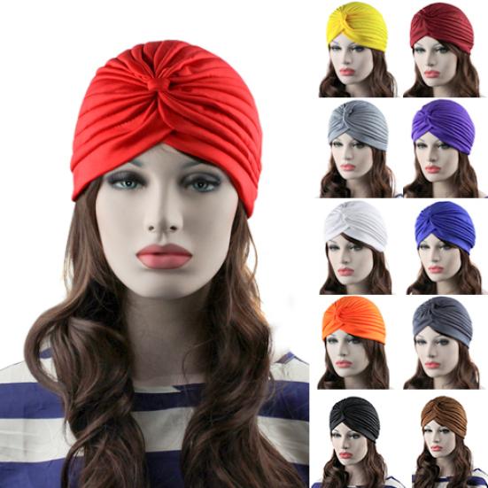 Modische Damen Indischer Stil Dehnbar Plissiert Turban Hut Kappe Kopfwickel Bandana