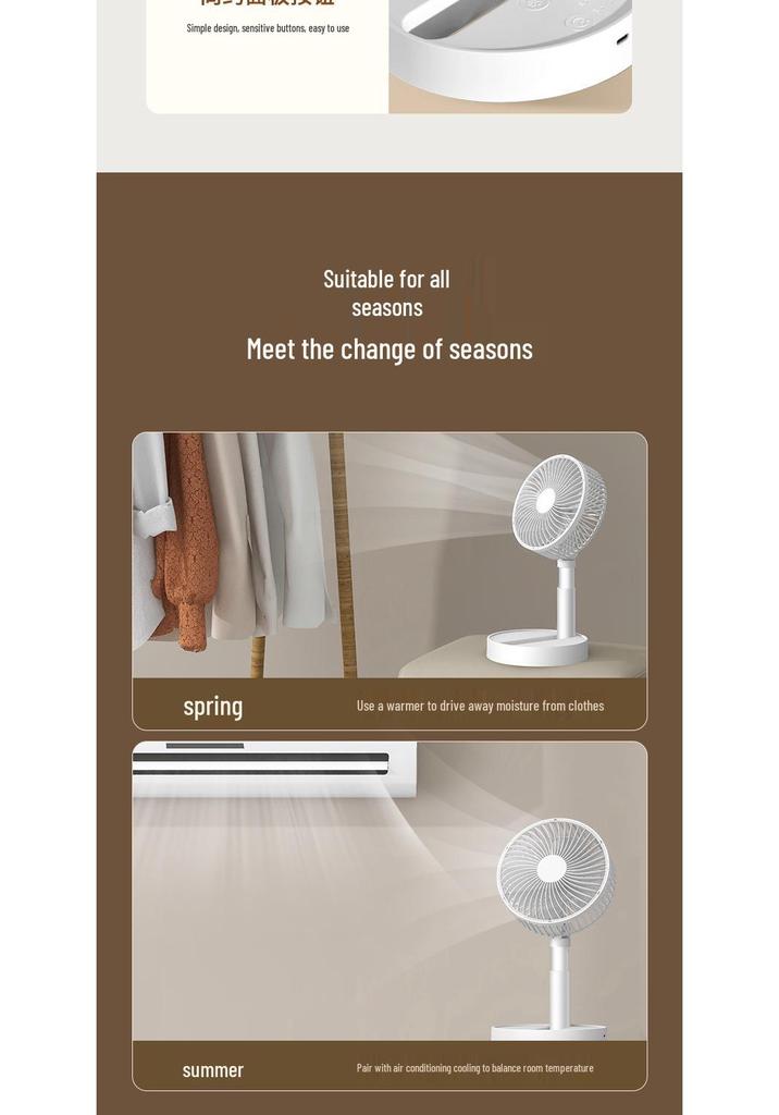 Foldable 6-inch USB Charging Mini Desktop Fan with Telescopic Head and Long Battery Life