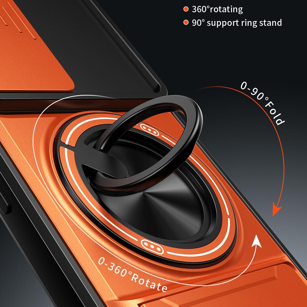 For Infinix Hot 60 Pro 4G Magnetic Case Ring Holder Foldable Kickstand TPU PC Phone Cover with Camera Lens Slider