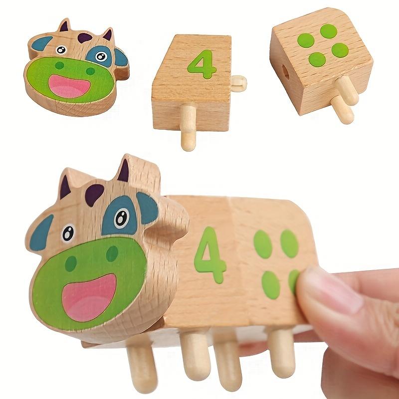 Wooden Cow Number Matching Toy Animal Stacking Toys for Toddlers Montessori Color Sensory Fine Motor Skill Math Educational Toys