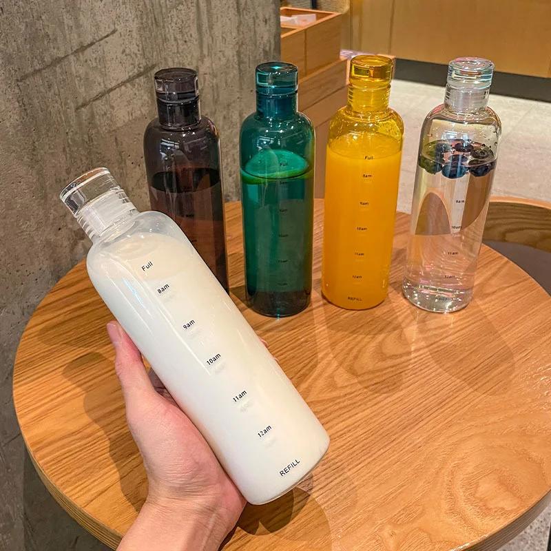 500ml Portable Water Bottle Heat Resistant Sealed Leak Proof Glass Bottle with Time Scale Student Outdoor Exquisite Water Cup