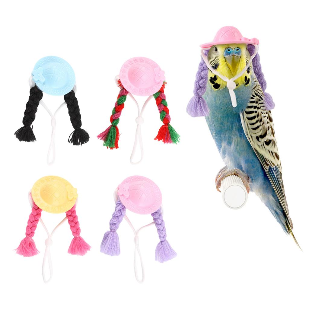 Mini Hat with Long Braids For Cockatiel Parrots Small Pet Party Photo Props Soft Guinea Pigs Hamster Costume Accessories