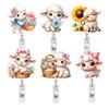 Easter Decoration Retractable  Id Badge Holder Reel Keychain Easter Lamb Flower Sunflower Badge Reel For Nurse Doctor Gift