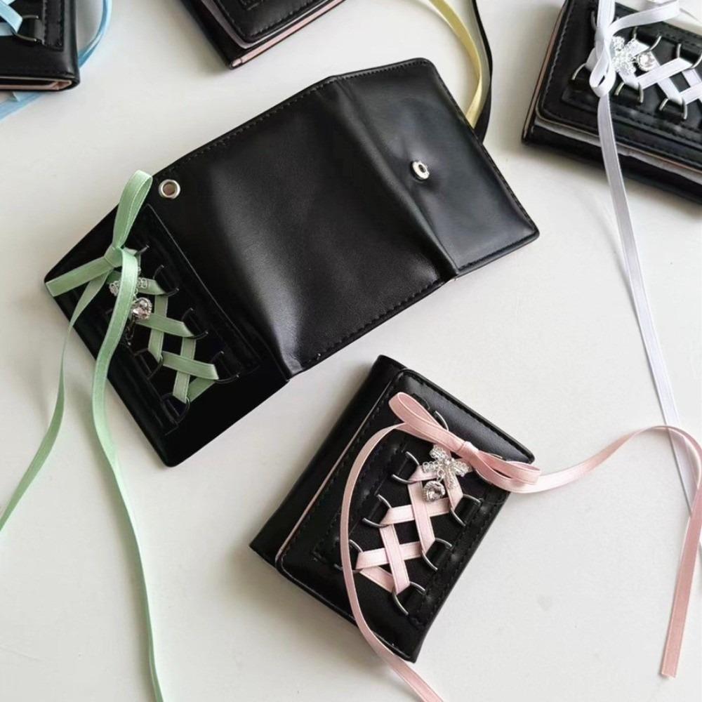 Silk Ribbon Balletcore Three Fold Wallet Korean Style Crossover Strappy Card Bag Girls