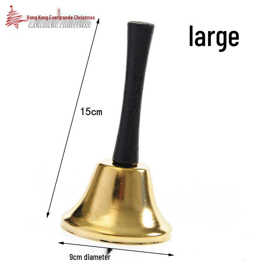 Christmas Gold Metal Jingle Bell with Wooden Handle - Holiday Ornaments & Decorations