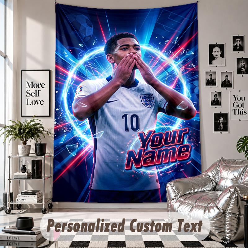 Wall Hanging Tapestry With Custom Name & Text, Jude Bellingham Decorative Tapestry For Bedroom