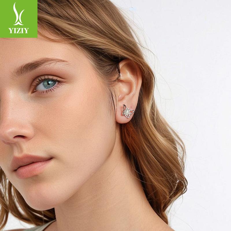Frühlings-Schmetterlings-Ohrstecker Damen, eingelegter Jade-Modeschmuck S925 Silber personalisierte Ohrstecker