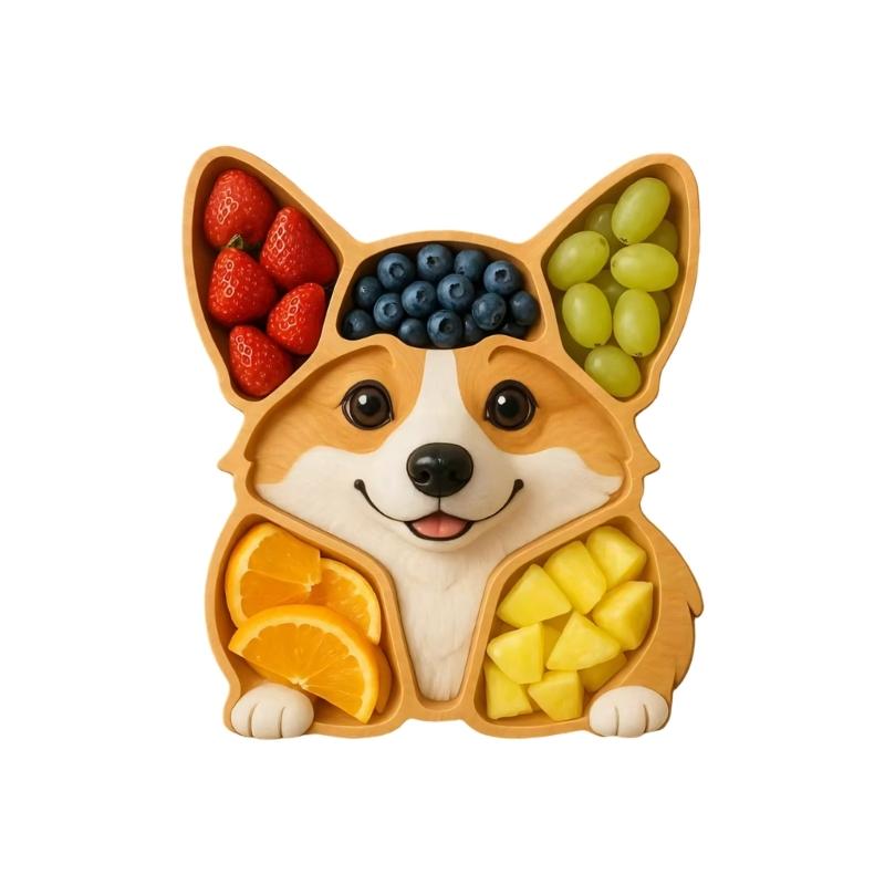 Elegant Wooden Dog Head Shaped Serving Plate With Multiple Compartments Serving Tray For Organized Food Presentation