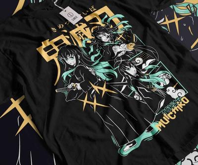 Muichiro Tokito T-shirt Kimetsu No Yaiba Demon Slayer Anime Black Shirt All Size