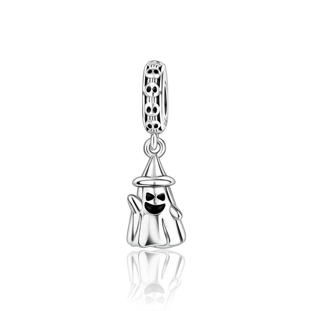 S925 Silver Halloween Witch Skull Pendant Necklace Gothic Jewelry For Women