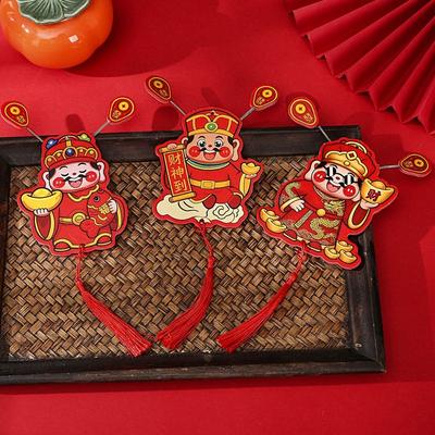 4Pcs Cartoon God of Wealth Fridge Magnets Chinese Style Creative Spring Festival Magnet Traditional with Tassels