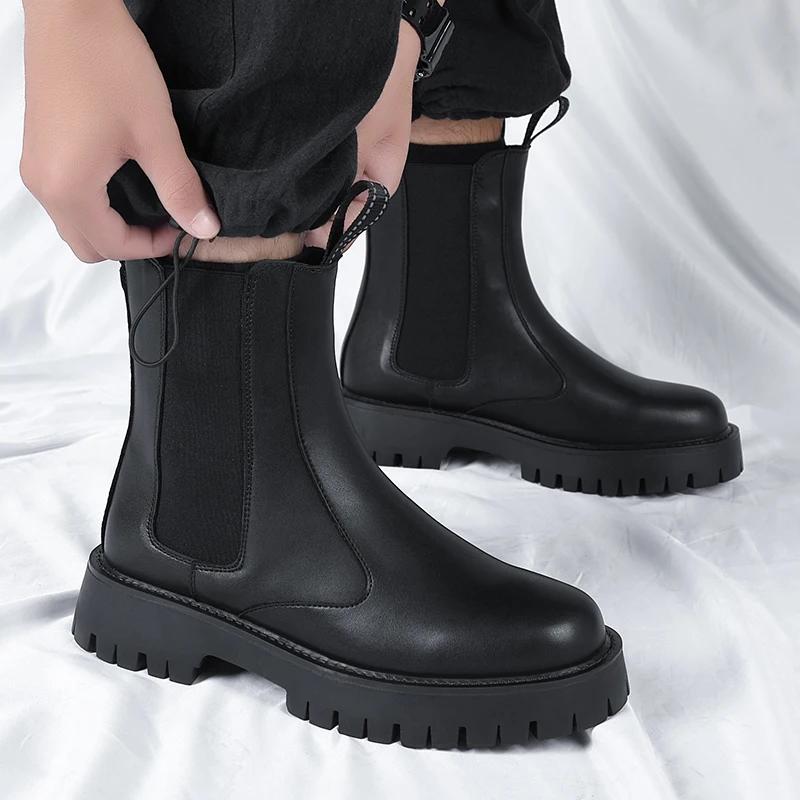 Mode Herren Workwear Schuhe Chelsea Boots Leder Freizeit Biker Schuh für Herren Abriebfest Warmhalten Trendig Alleskönner Beliebter Outdoor Stiefel