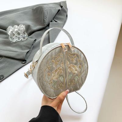 New Chinese Style National Style Bag Women'S Fashion Design Messenger Bag Fashion Embroidery Portable Small Round Bag