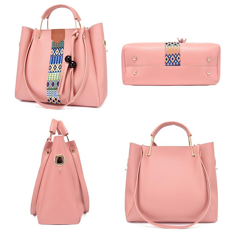 New Women's Bag Fashionable Three-piece Set, Mother and Child Bag Contrasting Color, Portable Shoulder Messenger Bag, Color Splicing Bucket Bag.