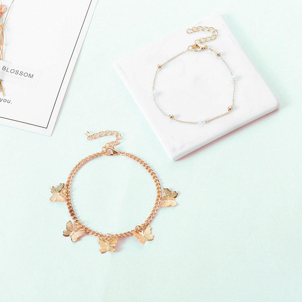 Bohemian Creative Fashion Anklet, Ethnic Style Women's Butterfly Pearl Foot Decoration