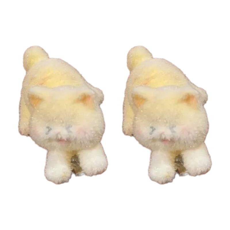 2pcs Flocking Cats Design Hair Clip Cartoon Shape NonSlip Grip Hairpin Side Clip For Women Little Girl Daily Outfit