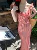 Ripe Cherry Red Plaid Suspender Fishtail Skirt Women's Spring and Summer New French Gentle Seaside Vacation Dress